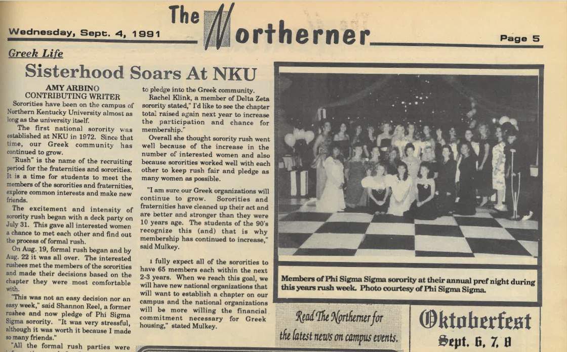 THROWBACK THURSDAY: Sisterhood soars at NKU– Sep. 4, 1991